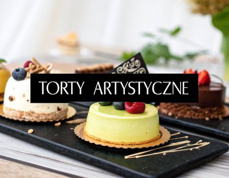 Grafika z napisem Torty artystyczne i waniliowym tortem